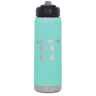 Personalized teal 20 oz vacuum insulated water bottle with 'Cat Dog Mom Dad 4 paws' design