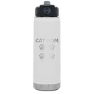 Personalized white 20 oz vacuum insulated water bottle with 'Cat Dog Mom Dad 4 paws' design