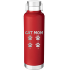 Personalized red 24 oz vacuum insulated water bottle with 'Cat Dog Mom Dad 4 paws' design
