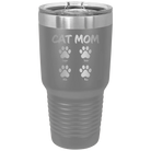 Personalized dark gray 30 oz vacuum insulated tumbler with 'Cat Dog Mom Dad 4 paws' design