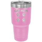 Personalized light purple 30 oz vacuum insulated tumbler with 'Cat Dog Mom Dad 4 paws' design