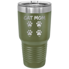 Personalized olive green 30 oz vacuum insulated tumbler with 'Cat Dog Mom Dad 4 paws' design