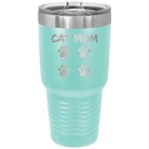 Personalized teal 30 oz vacuum insulated tumbler with 'Cat Dog Mom Dad 4 paws' design