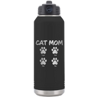 Personalized black 32 oz vacuum insulated water bottle with 'Cat Dog Mom Dad 4 paws' design