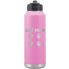 Personalized light purple 32 oz vacuum insulated water bottle with 'Cat Dog Mom Dad 4 paws' design