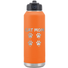 Personalized orange 32 oz vacuum insulated water bottle with 'Cat Dog Mom Dad 4 paws' design