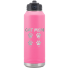 Personalized pink 32 oz vacuum insulated water bottle with 'Cat Dog Mom Dad 4 paws' design