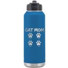 Personalized royal blue 32 oz vacuum insulated water bottle with 'Cat Dog Mom Dad 4 paws' design