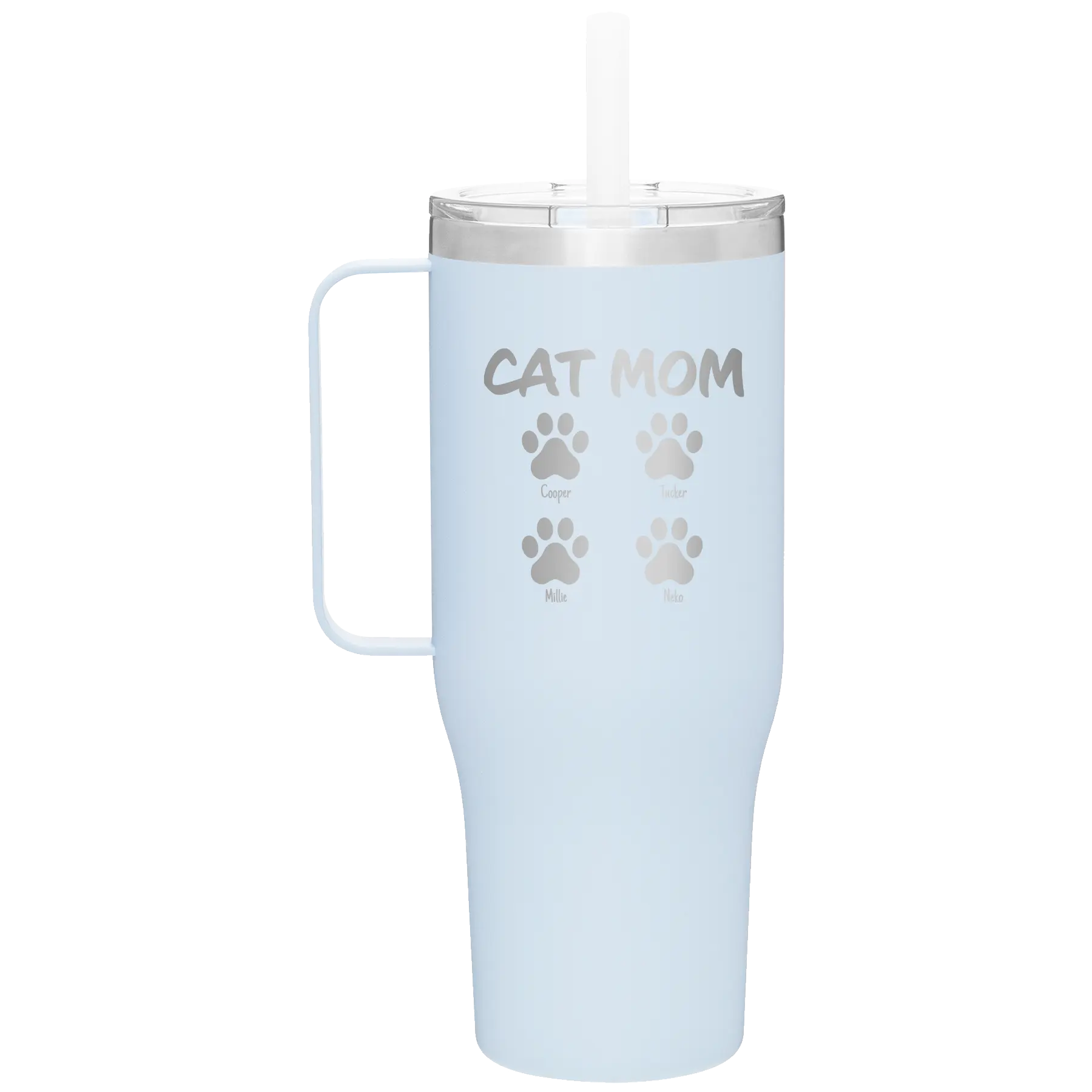 Personalized landfall 40 oz vacuum insulated tumbler mug with 'Cat Dog Mom Dad 4 paws' design