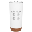 Personalized white 20 oz vacuum insulated tumbler with 'Cat Dog Mom Dad 4 paws' design