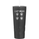 Personalized black 20 oz vacuum insulated tumbler with 'Cat Dog Mom Dad 4 paws' design