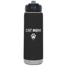 Personalized black 20 oz vacuum insulated water bottle with 'Cat Dog Mom Dad 1 paw' design