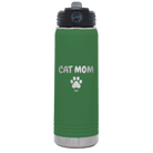 Personalized green 20 oz vacuum insulated water bottle with 'Cat Dog Mom Dad 1 paw' design
