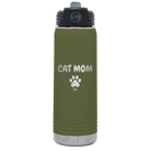 Personalized olive green 20 oz vacuum insulated water bottle with 'Cat Dog Mom Dad 1 paw' design