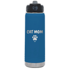 Personalized royal blue 20 oz vacuum insulated water bottle with 'Cat Dog Mom Dad 1 paw' design