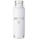 Personalized white 24 oz vacuum insulated water bottle with 'Cat Dog Mom Dad 1 paw' design