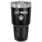 Personalized black 30 oz vacuum insulated tumbler with 'Cat Dog Mom Dad 1 paw' design