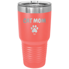 Personalized coral 30 oz vacuum insulated tumbler with 'Cat Dog Mom Dad 1 paw' design