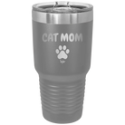 Personalized dark gray 30 oz vacuum insulated tumbler with 'Cat Dog Mom Dad 1 paw' design
