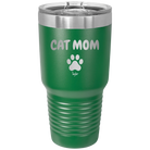 Personalized green 30 oz vacuum insulated tumbler with 'Cat Dog Mom Dad 1 paw' design