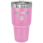 Personalized light purple 30 oz vacuum insulated tumbler with 'Cat Dog Mom Dad 1 paw' design