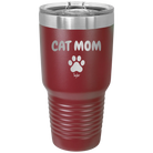 Personalized maroon 30 oz vacuum insulated tumbler with 'Cat Dog Mom Dad 1 paw' design