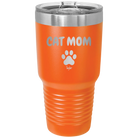 Personalized orange 30 oz vacuum insulated tumbler with 'Cat Dog Mom Dad 1 paw' design