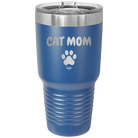 Personalized royal blue 30 oz vacuum insulated tumbler with 'Cat Dog Mom Dad 1 paw' design