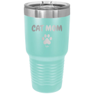 Personalized teal 30 oz vacuum insulated tumbler with 'Cat Dog Mom Dad 1 paw' design
