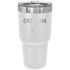 Personalized white 30 oz vacuum insulated tumbler with 'Cat Dog Mom Dad 1 paw' design