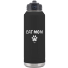 Personalized black 32 oz vacuum insulated water bottle with 'Cat Dog Mom Dad 1 paw' design