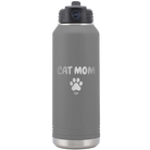Personalized dark gray 32 oz vacuum insulated water bottle with 'Cat Dog Mom Dad 1 paw' design
