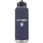 Personalized navy 32 oz vacuum insulated water bottle with 'Cat Dog Mom Dad 1 paw' design