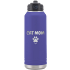 Personalized purple 32 oz vacuum insulated water bottle with 'Cat Dog Mom Dad 1 paw' design