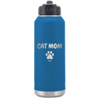 Personalized royal blue 32 oz vacuum insulated water bottle with 'Cat Dog Mom Dad 1 paw' design
