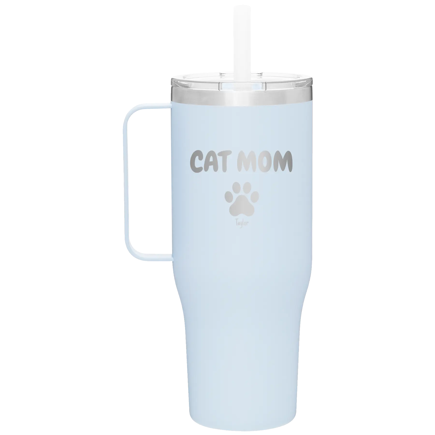 Personalized landfall 40 oz vacuum insulated tumbler mug with 'Cat Dog Mom Dad 1 paw' design