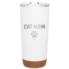 Personalized white 20 oz vacuum insulated tumbler with 'Cat Dog Mom Dad 1 paw' design