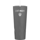 Personalized slate 20 oz vacuum insulated tumbler with 'Cat Dog Mom Dad 1 paw' design