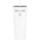 Personalized white 20 oz vacuum insulated tumbler with 'Cat Dog Mom Dad 1 paw' design