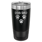 Personalized black 20 oz vacuum insulated tumbler with 'Cat Dog Mom Dad 3 paws' design