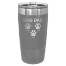 Personalized dark gray 20 oz vacuum insulated tumbler with 'Cat Dog Mom Dad 3 paws' design