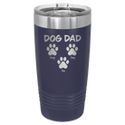 Personalized navy 20 oz vacuum insulated tumbler with 'Cat Dog Mom Dad 3 paws' design