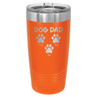 Personalized orange 20 oz vacuum insulated tumbler with 'Cat Dog Mom Dad 3 paws' design
