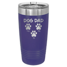 Personalized purple 20 oz vacuum insulated tumbler with 'Cat Dog Mom Dad 3 paws' design
