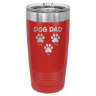 Personalized red 20 oz vacuum insulated tumbler with 'Cat Dog Mom Dad 3 paws' design