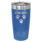 Personalized royal blue 20 oz vacuum insulated tumbler with 'Cat Dog Mom Dad 3 paws' design