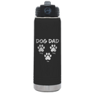 Personalized black 20 oz vacuum insulated water bottle with 'Cat Dog Mom Dad 3 paws' design