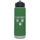 Personalized green 20 oz vacuum insulated water bottle with 'Cat Dog Mom Dad 3 paws' design
