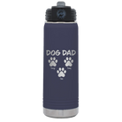 Personalized navy 20 oz vacuum insulated water bottle with 'Cat Dog Mom Dad 3 paws' design