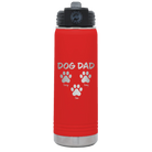 Personalized red 20 oz vacuum insulated water bottle with 'Cat Dog Mom Dad 3 paws' design